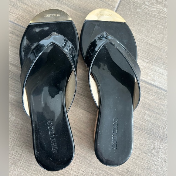 Jimmy Choo Shiny Black Patent Leather Sandals - Picture 3 of 9